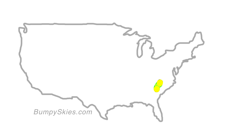 Map of continental US with illustrated flight path and turbulence forecast (described in text below)