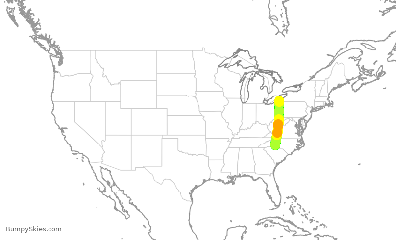 Turbulence forecast map for PDT5894, CLT to ERI