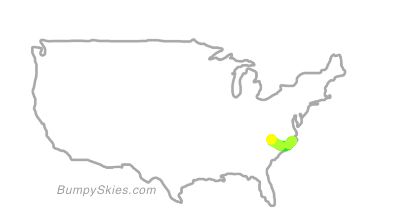 Map of continental US with illustrated flight path and turbulence forecast (described in text below)