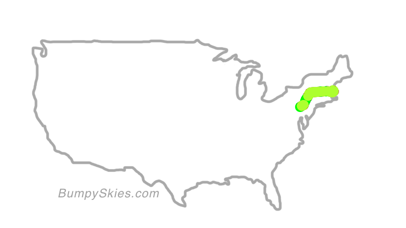 Map of continental US with illustrated flight path and turbulence forecast (described in text below)