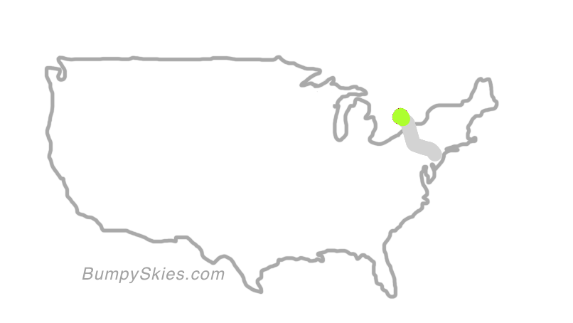 Map of continental US with illustrated flight path and turbulence forecast (described in text below)