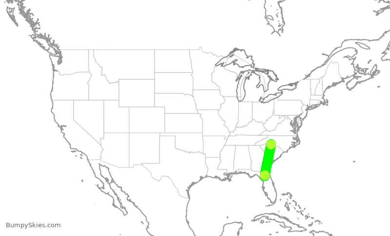 Turbulence forecast map for PDT5924, CLT to GNV