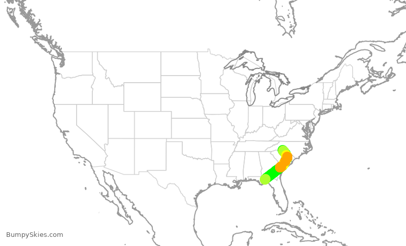 Turbulence forecast map for PDT5927, TLH to CLT