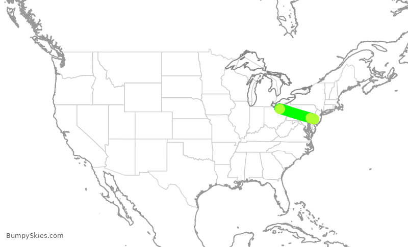 Turbulence forecast map for PDT5930, CLE to PHL