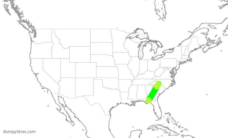 Turbulence forecast map for PDT5932, TLH to CLT