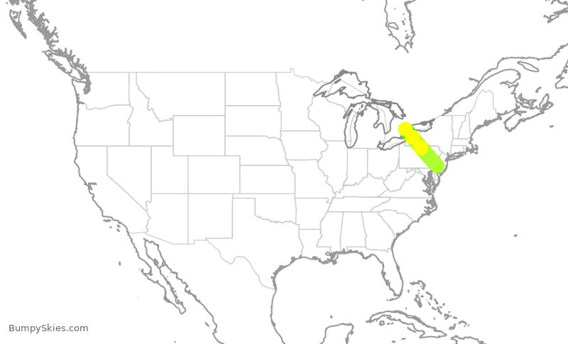 Turbulence forecast map for PDT5937, YYZ to PHL