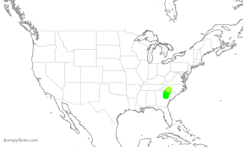 Turbulence forecast map for PDT5937, AGS to CLT