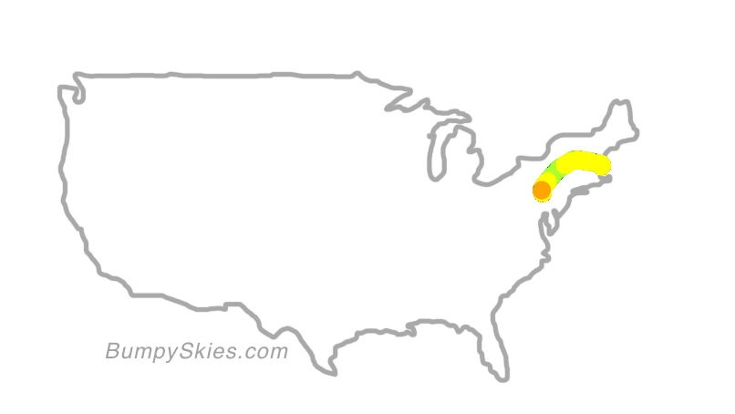Map of continental US with illustrated flight path and turbulence forecast (described in text below)