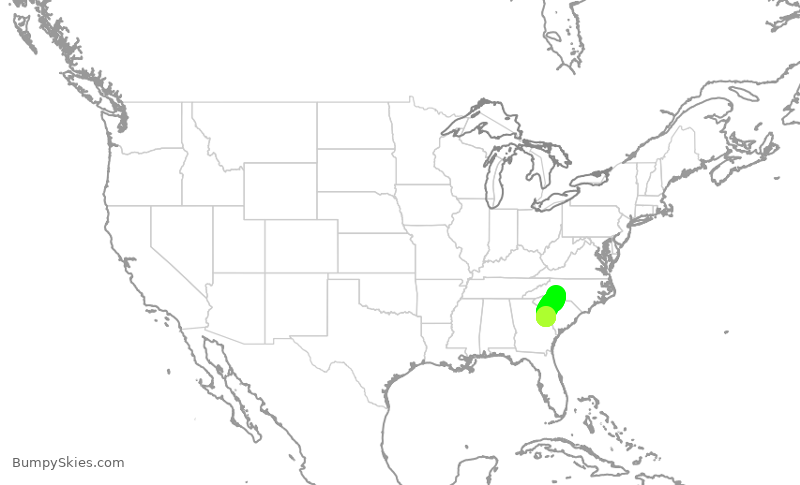 Turbulence forecast map for PDT5939, AGS to CLT