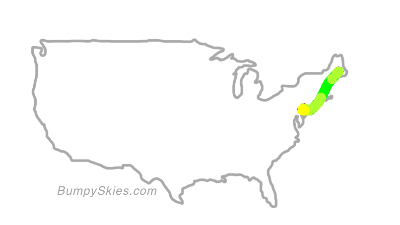 Map of continental US with illustrated flight path and turbulence forecast (described in text below)