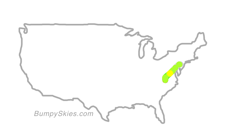 Map of continental US with illustrated flight path and turbulence forecast (described in text below)