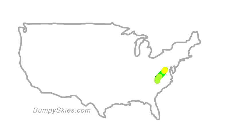 Map of continental US with illustrated flight path and turbulence forecast (described in text below)