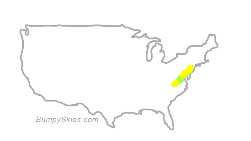 Map of continental US with illustrated flight path and turbulence forecast (described in text below)