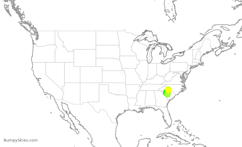 Turbulence forecast map for PDT5955, CAE to CLT