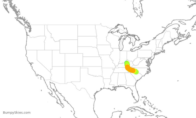 Turbulence forecast map for PDT5956, LEX to CLT