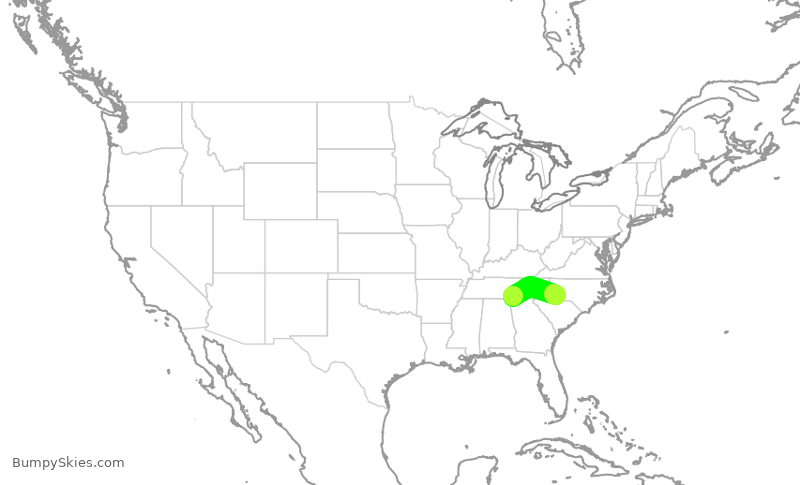 Turbulence forecast map for PDT5960, CHA to CLT