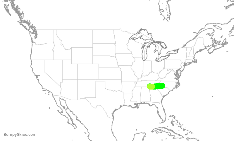 Turbulence forecast map for PDT5960, CLT to CHA