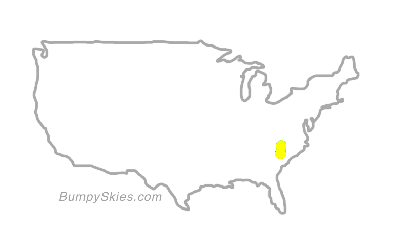 Map of continental US with illustrated flight path and turbulence forecast (described in text below)
