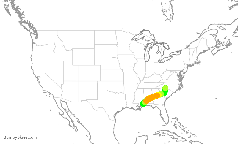 Turbulence forecast map for PDT5970, CLT to MOB
