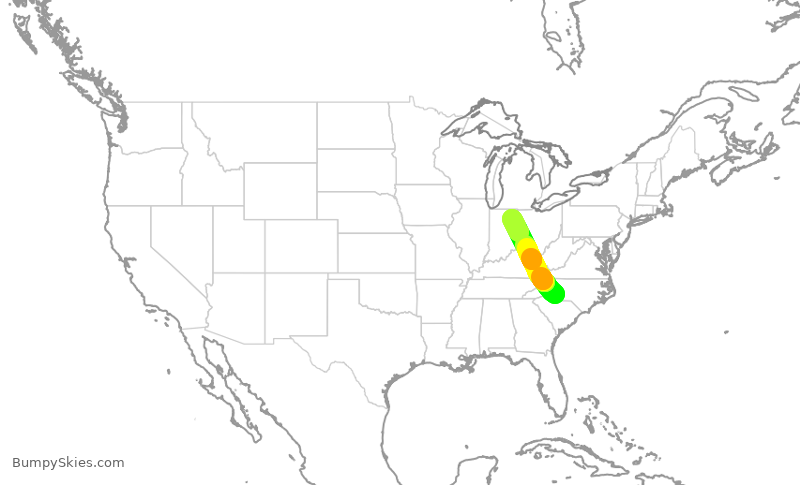 Turbulence forecast map for PDT5975, CLT to FWA