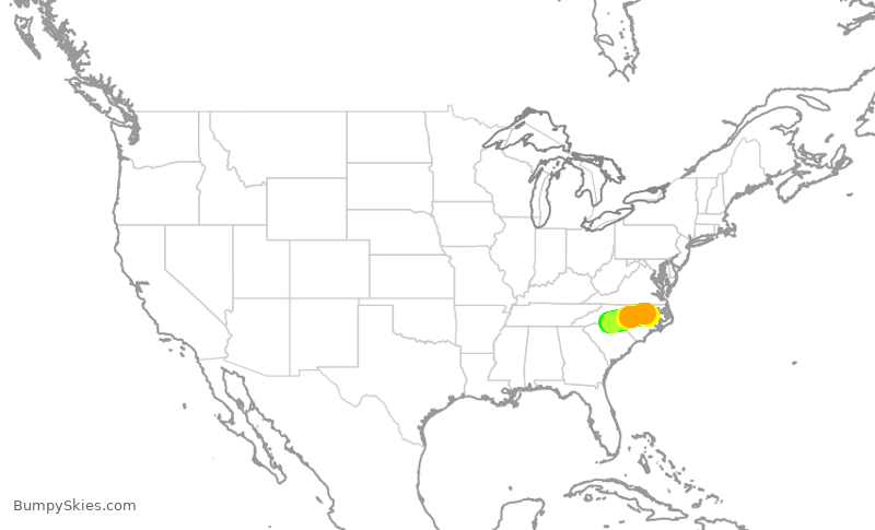 Turbulence forecast map for PDT5986, CLT to PGV