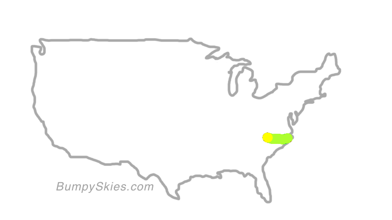 Map of continental US with illustrated flight path and turbulence forecast (described in text below)