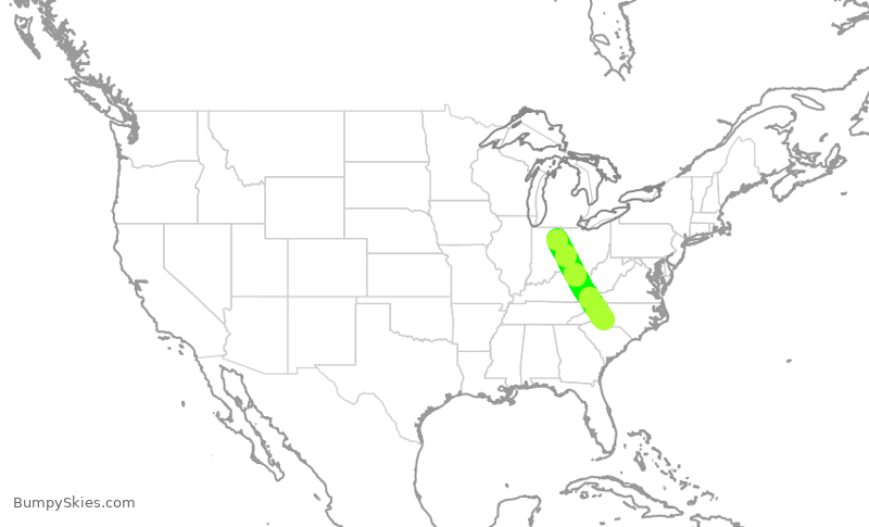 Turbulence forecast map for PDT5989, FWA to CLT
