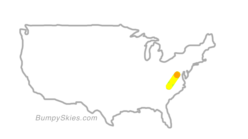 Map of continental US with illustrated flight path and turbulence forecast (described in text below)