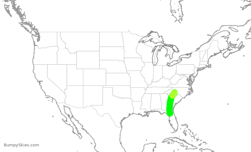 Turbulence forecast map for PDT5990, GNV to CLT