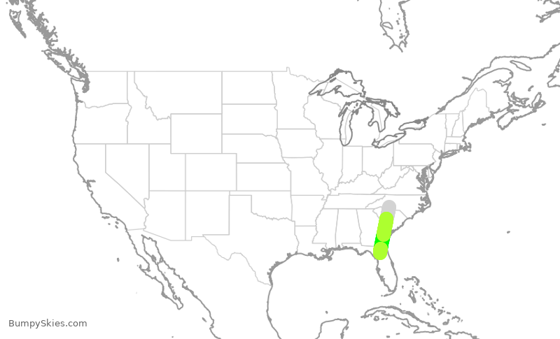 Turbulence forecast map for PDT5992, CLT to GNV