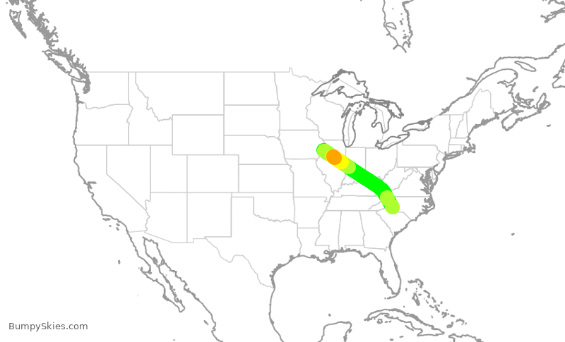 Turbulence forecast map for PDT5993, MLI to CLT