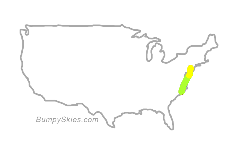 Map of continental US with illustrated flight path and turbulence forecast (described in text below)