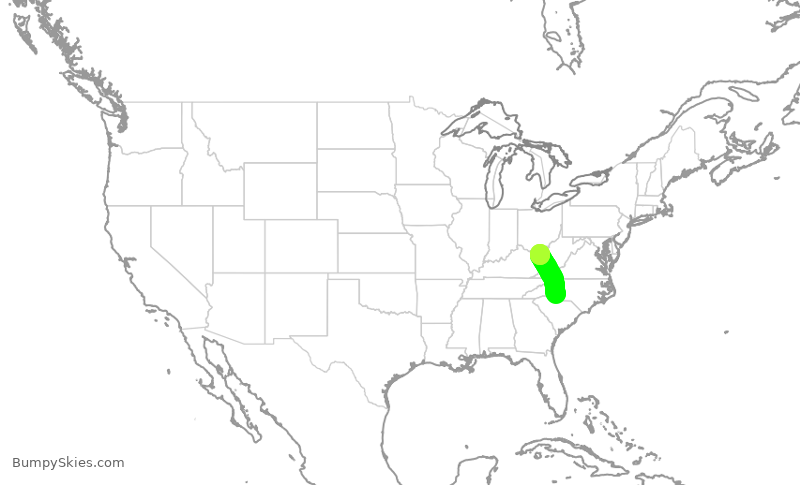 Turbulence forecast map for PDT6008, CLT to HTS
