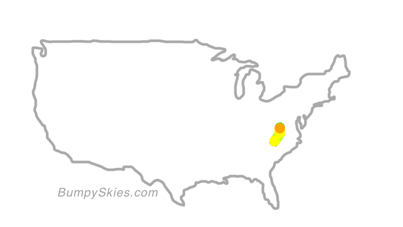 Map of continental US with illustrated flight path and turbulence forecast (described in text below)