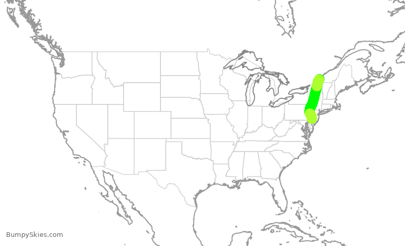 Turbulence forecast map for PDT6025, YUL to PHL