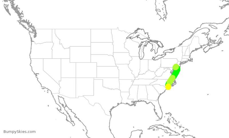 Turbulence forecast map for PDT6028, ILM to PHL
