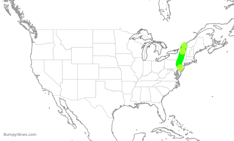 Turbulence forecast map for PDT6029, YUL to PHL