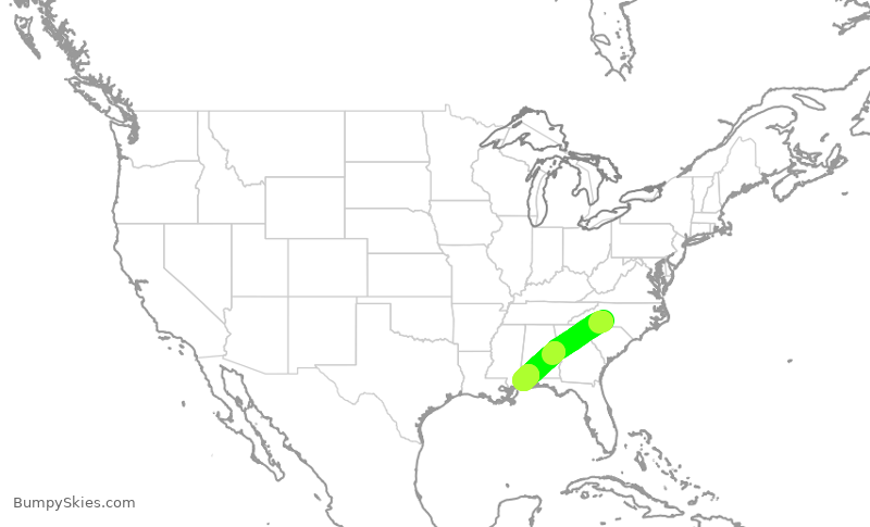 Turbulence forecast map for PDT6035, CLT to MOB