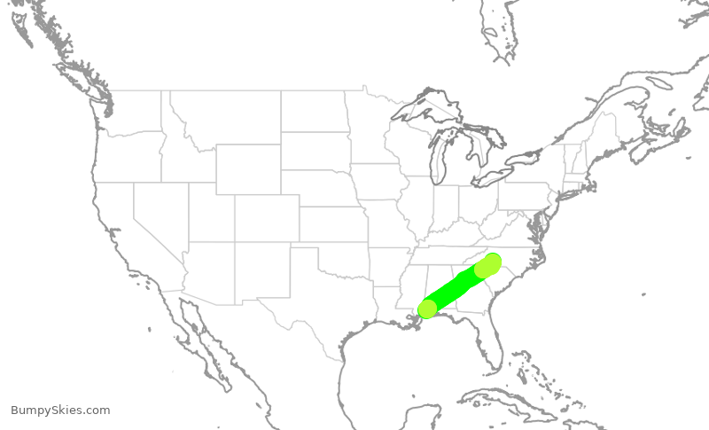 Turbulence forecast map for PDT6035, MOB to CLT