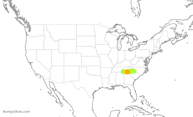 Turbulence forecast map for PDT6051, CLT to CHA