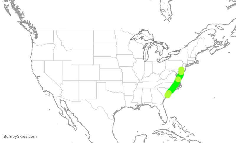 Turbulence forecast map for PDT6052, PHL to CHS