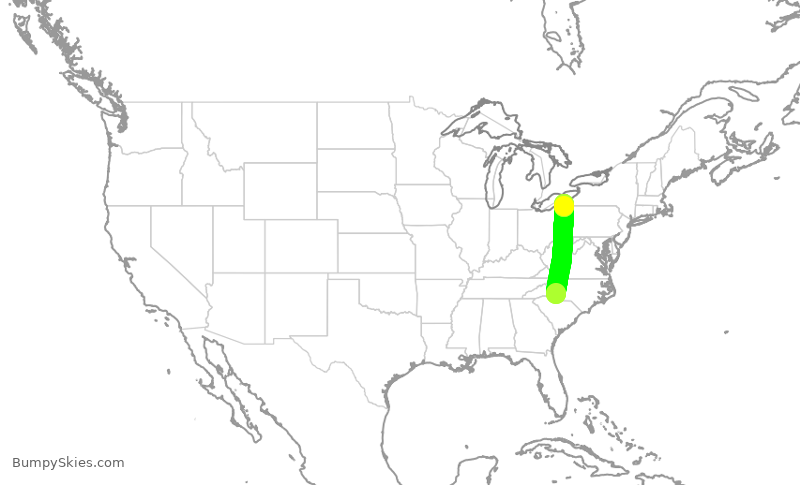 Turbulence forecast map for PDT6062, CLT to ERI