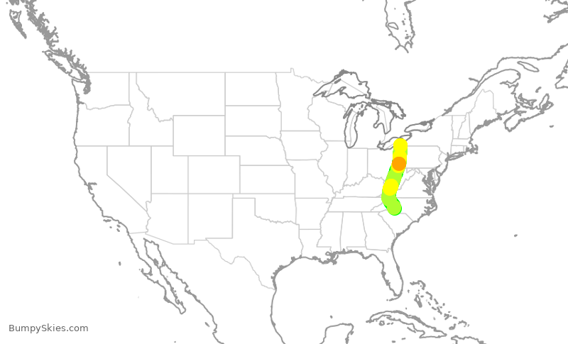 Turbulence forecast map for PDT6062, ERI to CLT