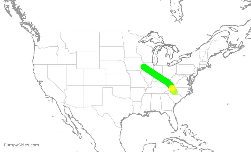 Turbulence forecast map for PDT6063, MLI to CLT