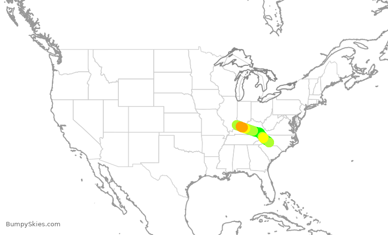 Turbulence forecast map for PDT6064, CLT to EVV