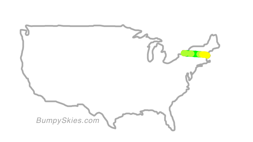 Map of continental US with illustrated flight path and turbulence forecast (described in text below)