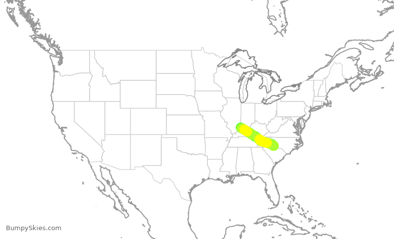 Turbulence forecast map for PDT6067, EVV to CLT