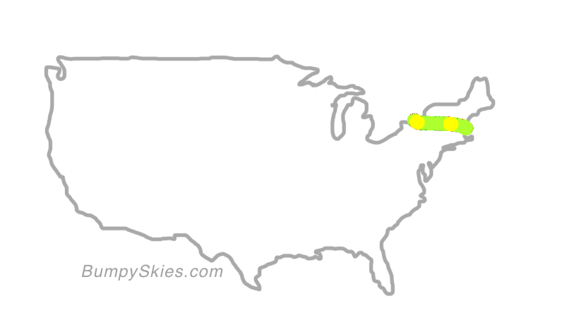 Map of continental US with illustrated flight path and turbulence forecast (described in text below)