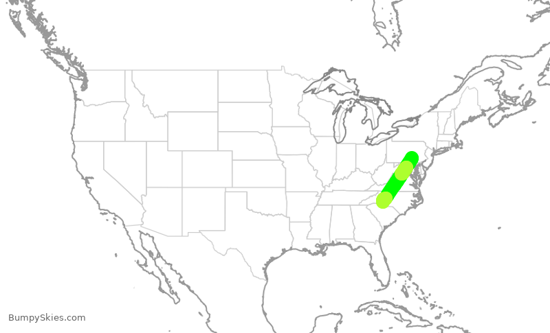 Turbulence forecast map for PDT6070, MDT to CLT