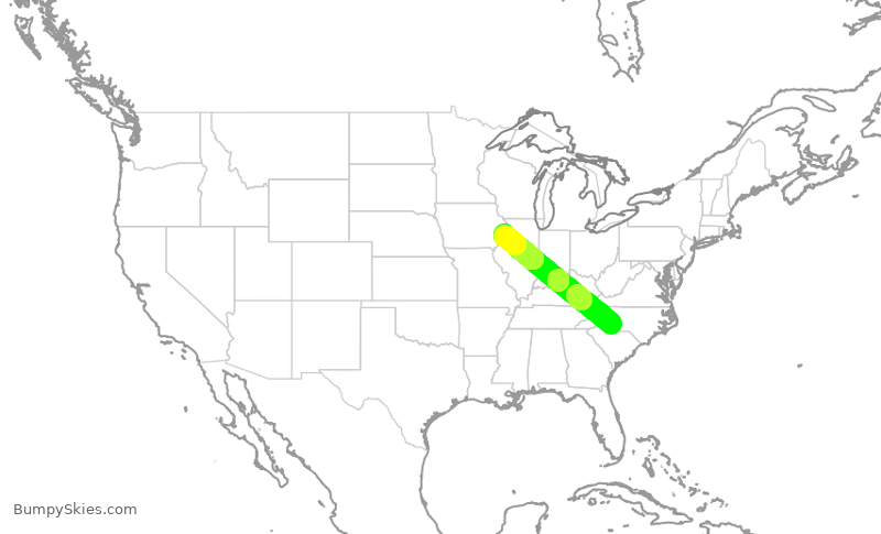 Turbulence forecast map for PDT6072, CLT to MLI